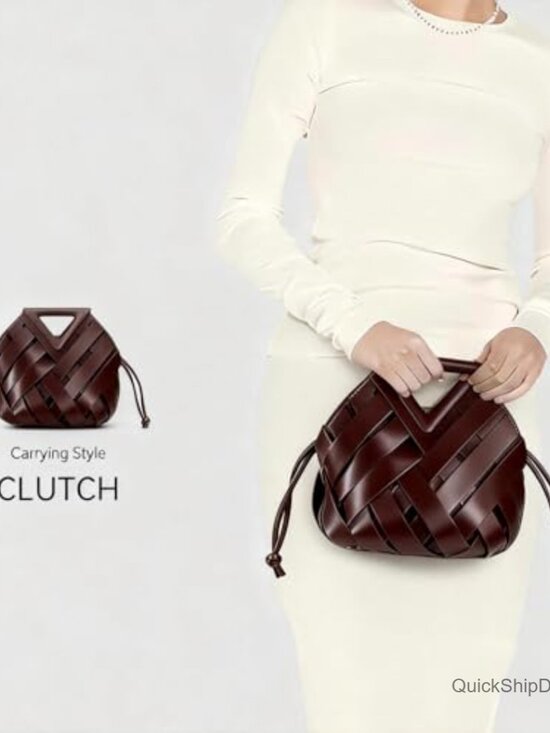 Woven PU Leather Hobo Crossbody Bag with Adjustable Shoulder Strap - Picture 2 of 7